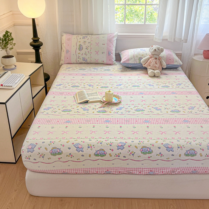 91家纺网 家纺一手货源 找家纺 Sweet dreams甜梦 2025新款全棉纯棉小清新印花床笠单品单床笠床笠单件 花花小象