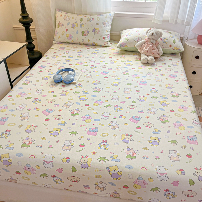 91家纺网 家纺一手货源 找家纺 Sweet dreams甜梦 2025新款全棉纯棉小清新印花床笠单品单床笠床笠单件 可爱趴趴