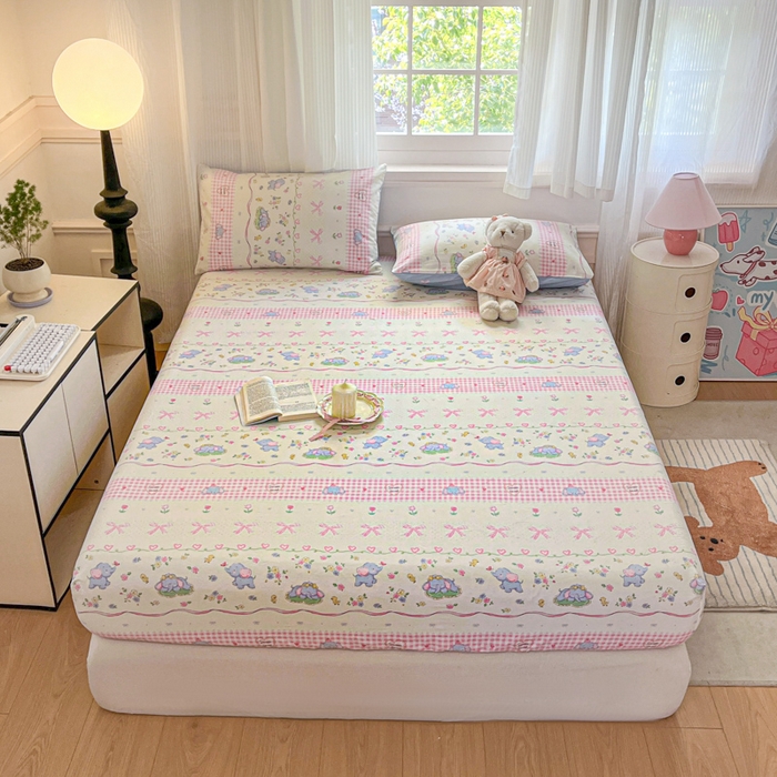 91家纺网 家纺一手货源 找家纺 Sweet dreams甜梦 2025新款全棉纯棉小清新印花床笠单品单床笠床笠单件 花花小象