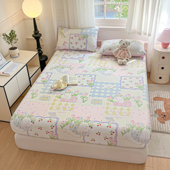 91家纺网 家纺一手货源 找家纺 Sweet dreams甜梦 2025新款全棉纯棉小清新印花床笠单品单床笠床笠单件 郁金香小狗