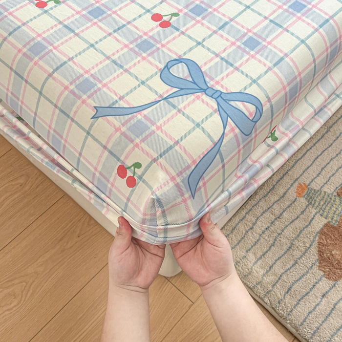 91家纺网 家纺一手货源 找家纺 Sweet dreams甜梦 2025新款全棉纯棉小清新印花床笠单品单床笠床笠单件 蝴蝶结樱桃