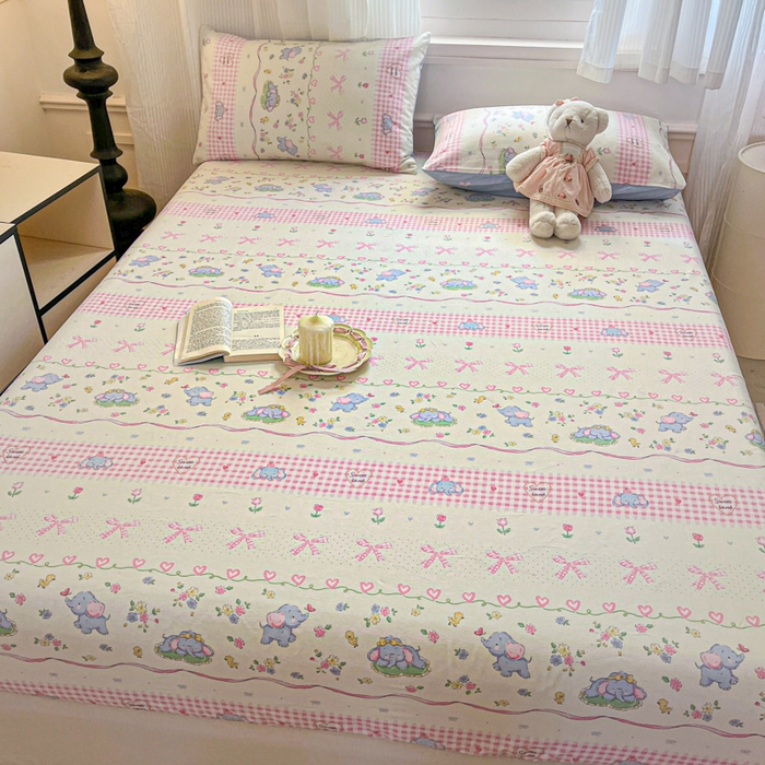 91家纺网 家纺一手货源 找家纺 Sweet dreams甜梦 2025新款全棉纯棉小清新印花床笠单品单床笠床笠单件 花花小象