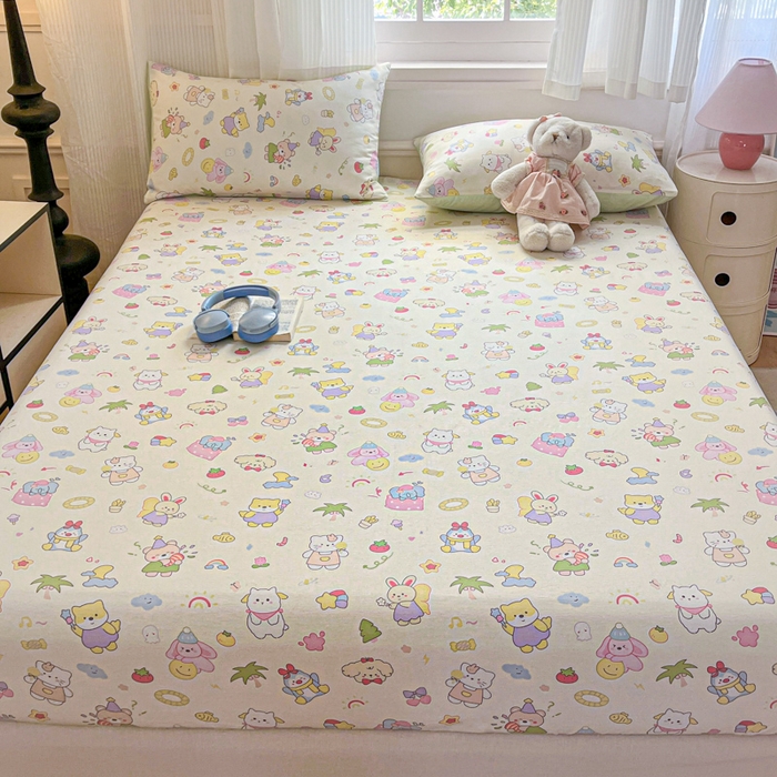 91家纺网 家纺一手货源 找家纺 Sweet dreams甜梦 2025新款全棉纯棉小清新印花床笠单品单床笠床笠单件 可爱趴趴