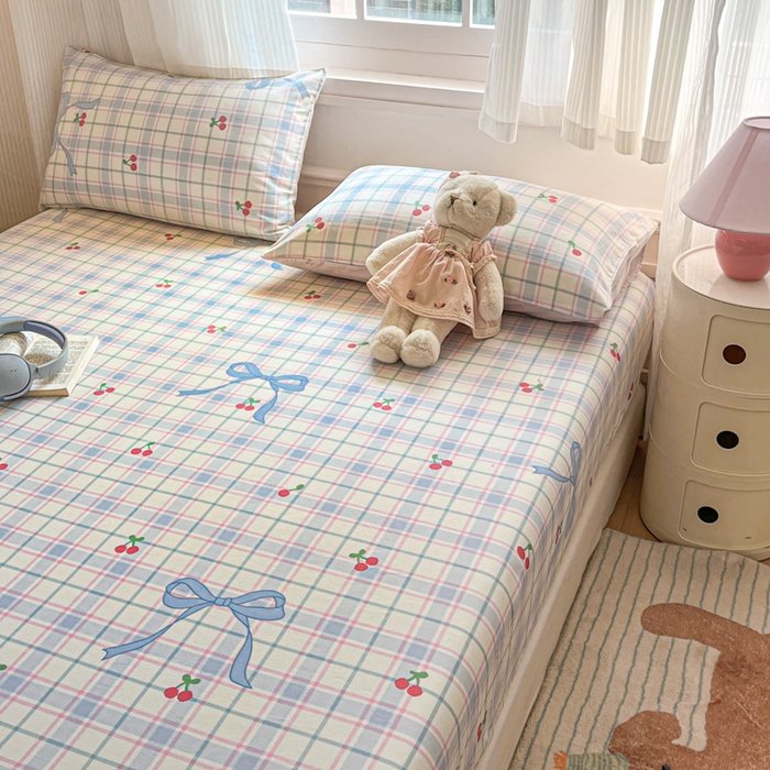 91家纺网 家纺一手货源 找家纺 Sweet dreams甜梦 2025新款全棉纯棉小清新印花床笠单品单床笠床笠单件 蝴蝶结樱桃