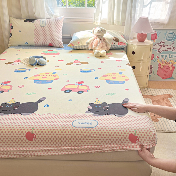 91家纺网 家纺一手货源 找家纺 Sweet dreams甜梦 2025新款全棉纯棉小清新印花床笠单品单床笠床笠单件 蛋糕猫猫