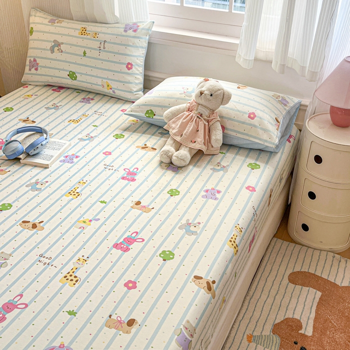 91家纺网 家纺一手货源 找家纺 Sweet dreams甜梦 2025新款全棉纯棉小清新印花床笠单品单床笠床笠单件 奇趣动物园