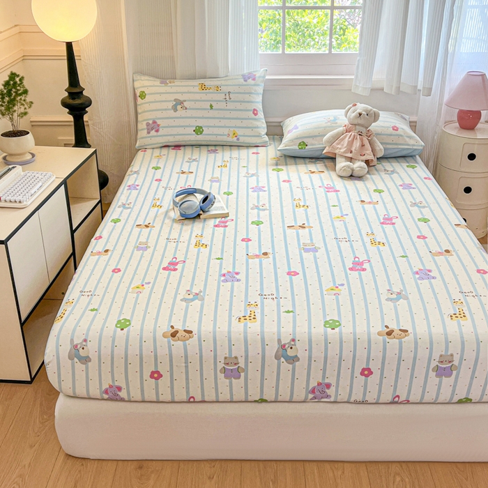 91家纺网 家纺一手货源 找家纺 Sweet dreams甜梦 2025新款全棉纯棉小清新印花床笠单品单床笠床笠单件 奇趣动物园