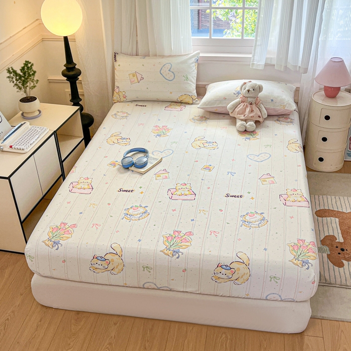 91家纺网 家纺一手货源 找家纺 Sweet dreams甜梦 2025新款全棉纯棉小清新印花床笠单品单床笠床笠单件 花花小猫