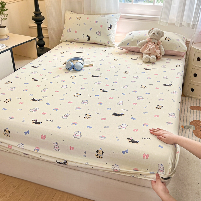 Sweet dreams甜梦 2025新款全棉纯棉小清新印花床笠单品单床笠床笠单件 蝴蝶结小狗