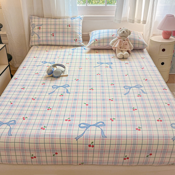 91家纺网 家纺一手货源 找家纺 Sweet dreams甜梦 2025新款全棉纯棉小清新印花床笠单品单床笠床笠单件 蝴蝶结樱桃