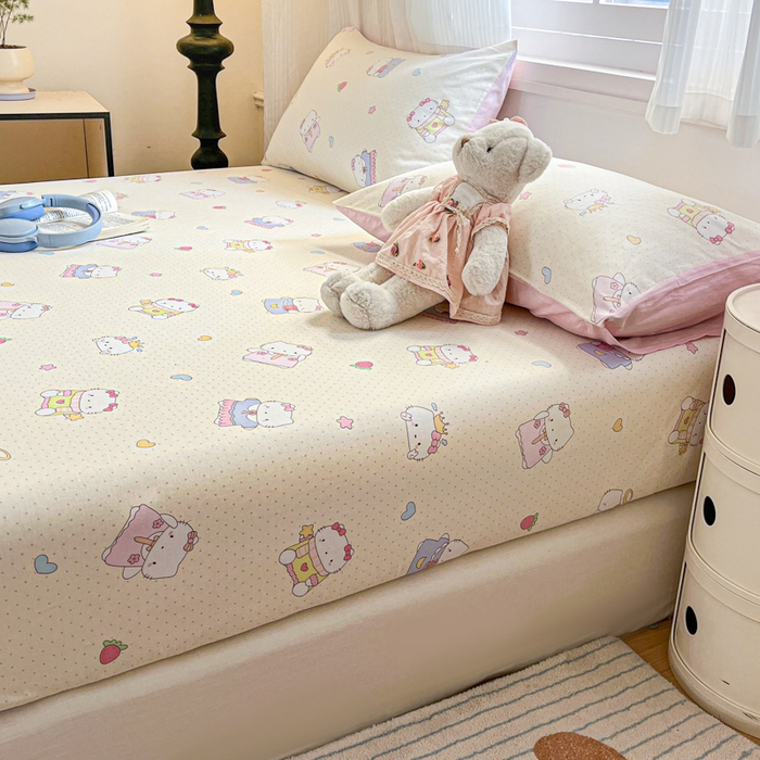 91家纺网 家纺一手货源 找家纺 Sweet dreams甜梦 2025新款全棉纯棉小清新印花床笠单品单床笠床笠单件 草莓小猫