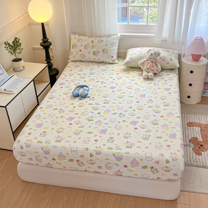 91家纺网 家纺一手货源 找家纺 Sweet dreams甜梦 2025新款全棉纯棉小清新印花床笠单品单床笠床笠单件 可爱趴趴