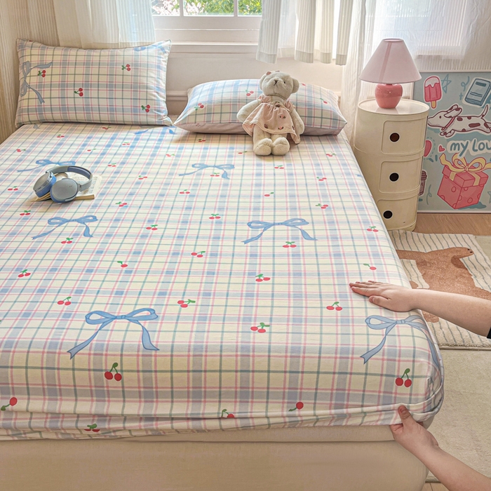 91家纺网 家纺一手货源 找家纺 Sweet dreams甜梦 2025新款全棉纯棉小清新印花床笠单品单床笠床笠单件 蝴蝶结樱桃