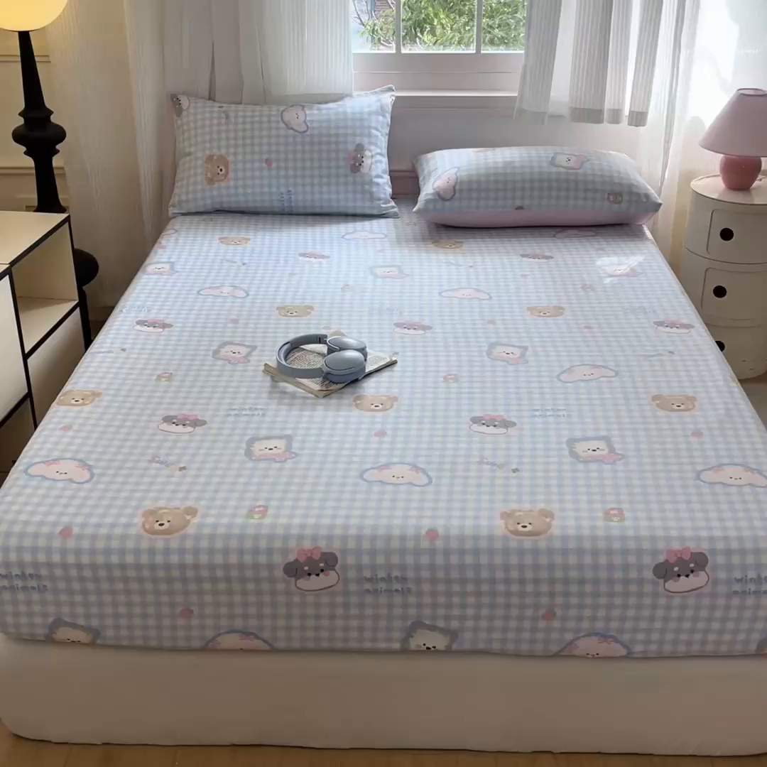 91家纺网 家纺一手货源 找家纺 Sweet dreams甜梦 2025新款全棉纯棉小清新印花床笠单品单床笠床笠单件 格子狗狗