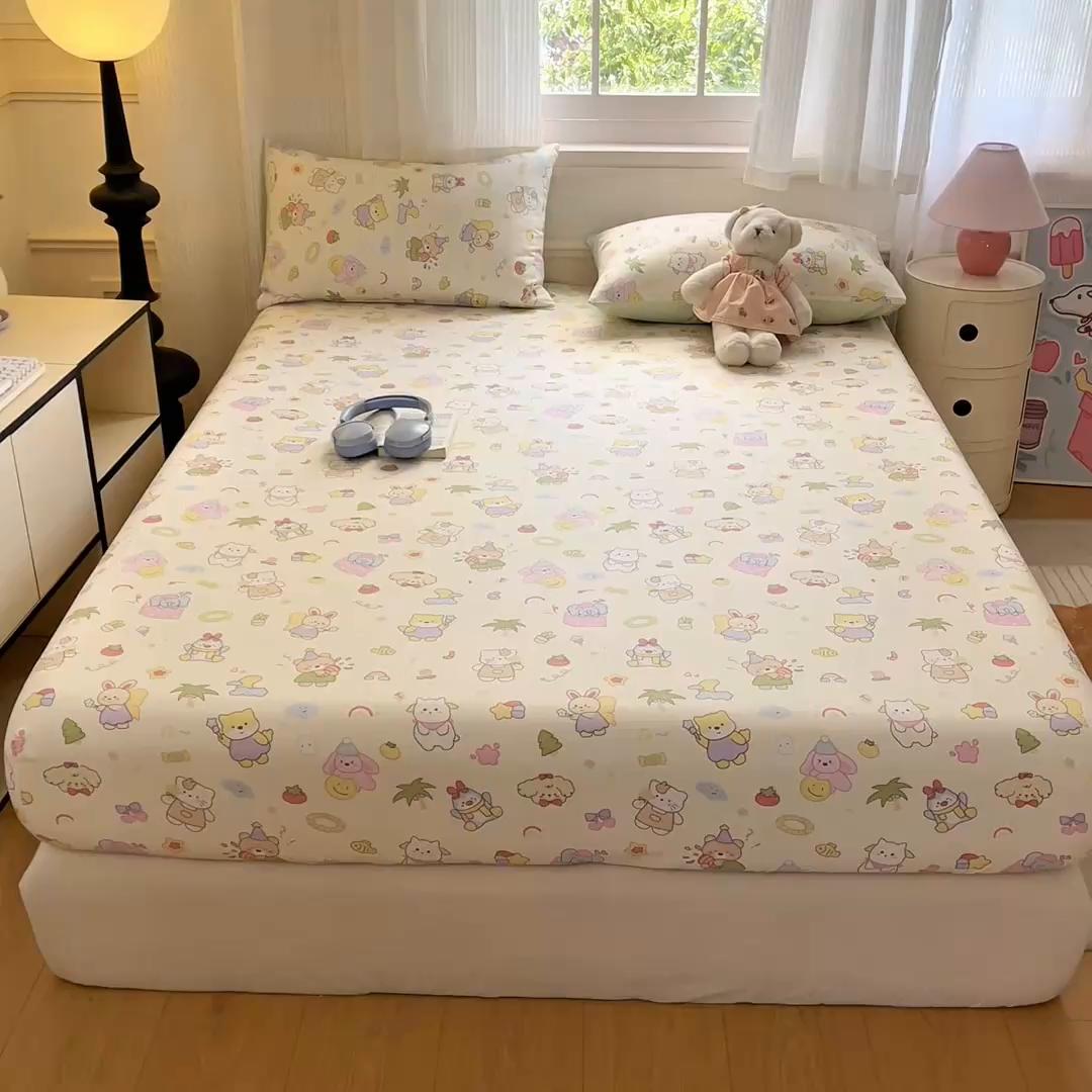 91家纺网 家纺一手货源 找家纺 Sweet dreams甜梦 2025新款全棉纯棉小清新印花床笠单品单床笠床笠单件 可爱趴趴