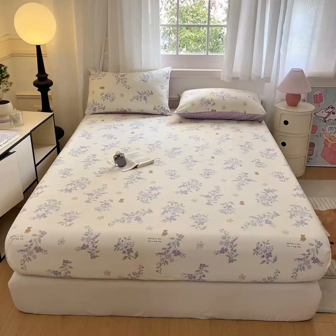 91家纺网 家纺一手货源 找家纺 Sweet dreams甜梦 2025新款全棉纯棉小清新印花床笠单品单床笠床笠单件 小熊花语