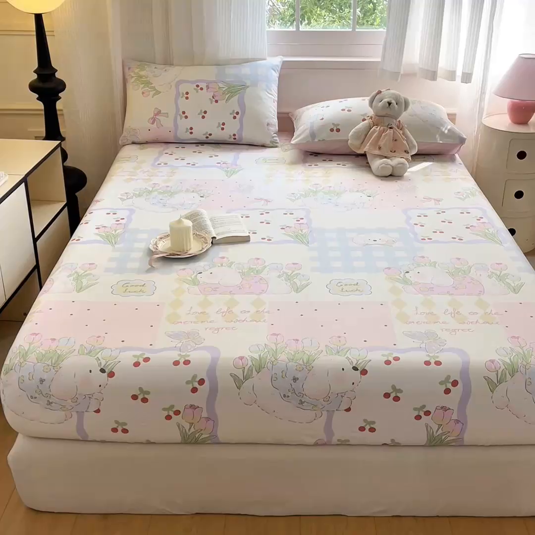 91家纺网 家纺一手货源 找家纺 Sweet dreams甜梦 2025新款全棉纯棉小清新印花床笠单品单床笠床笠单件 郁金香小狗