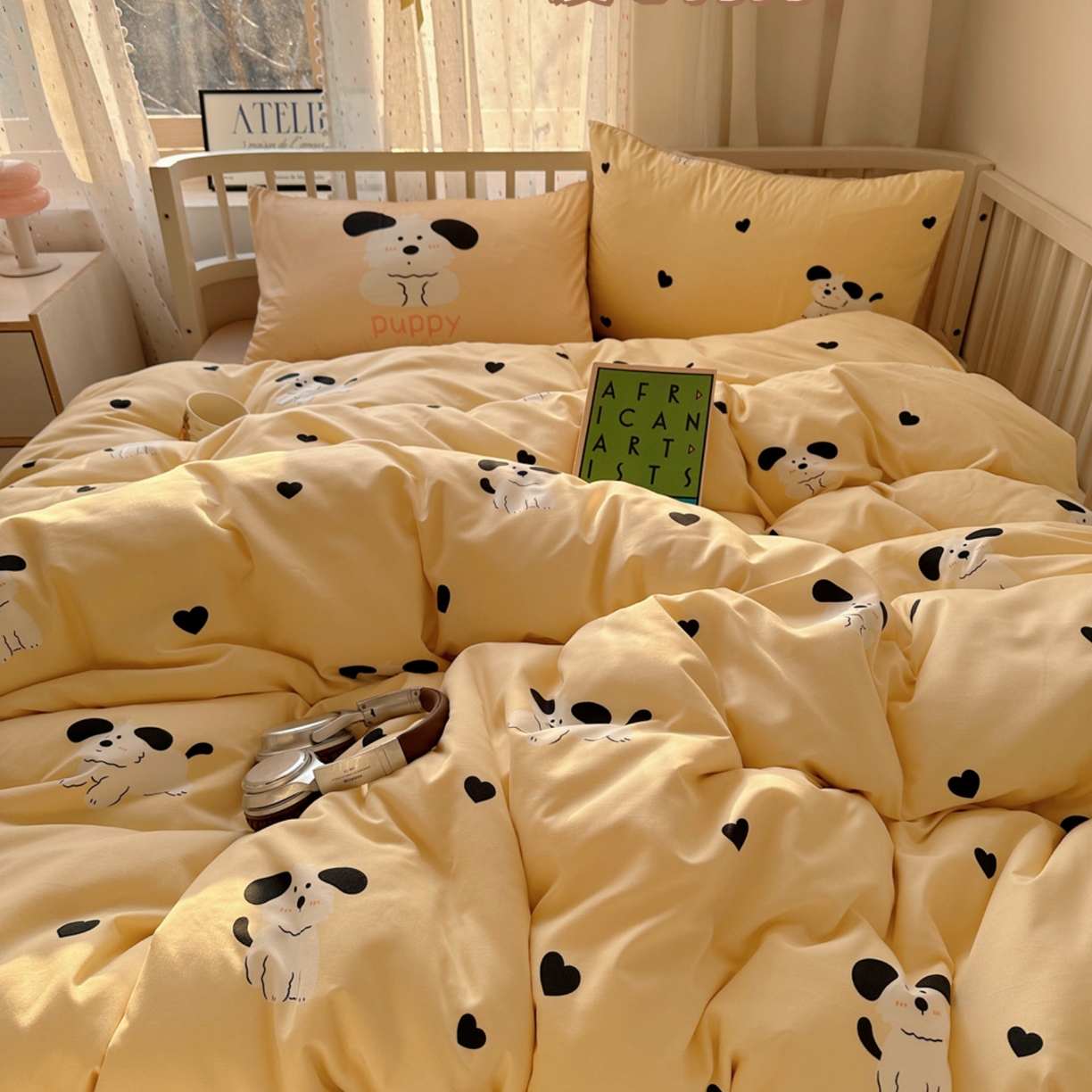 顾里家纺 2025春夏新款韩系大版云朵棉四件套 爱心狗狗