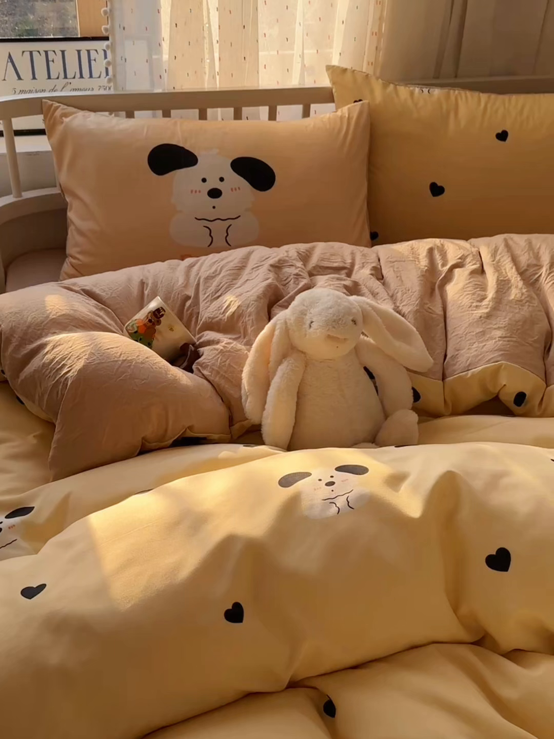 91家纺网 家纺一手货源 找家纺 顾里家纺 2025春夏新款韩系大版云朵棉四件套 爱心狗狗