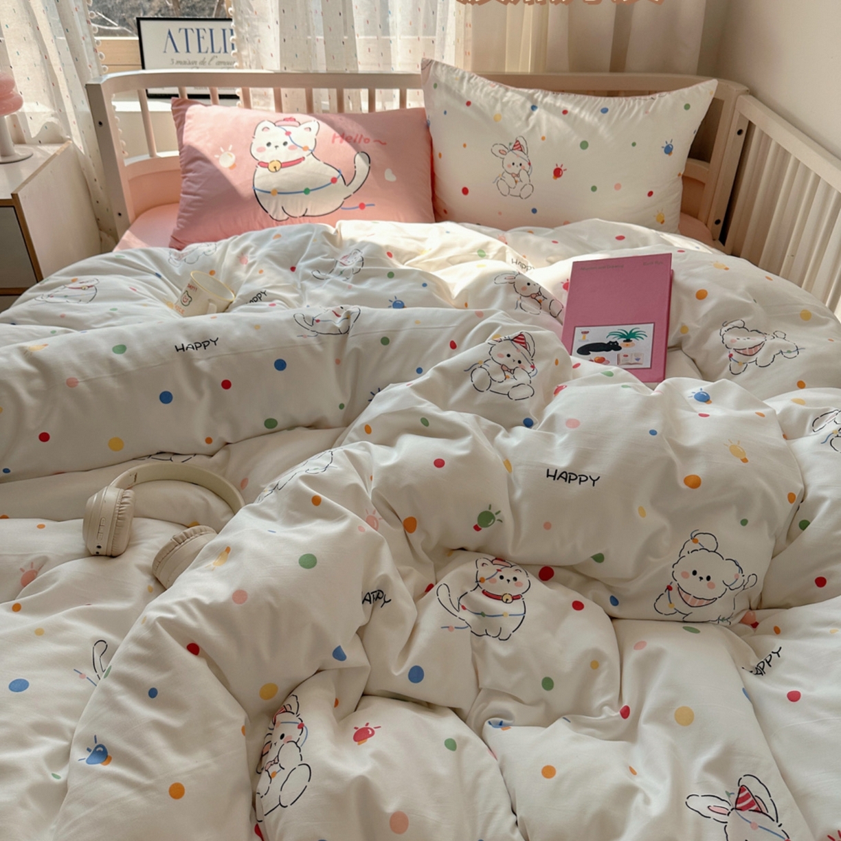 顾里家纺 2025春夏新款韩系大版云朵棉四件套 波点好友