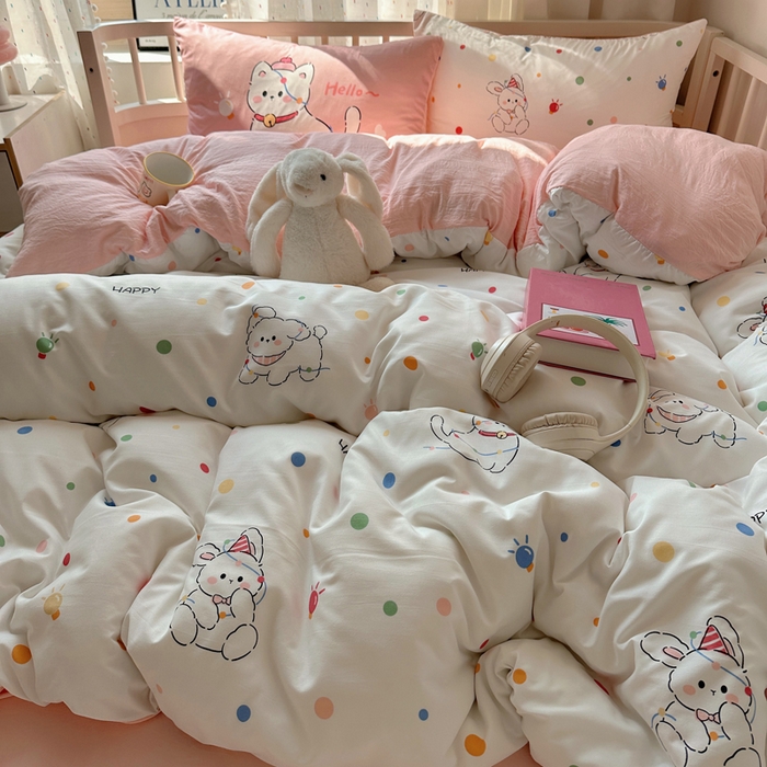 91家纺网 家纺一手货源 找家纺 顾里家纺 2025春夏新款韩系大版云朵棉四件套 波点好友