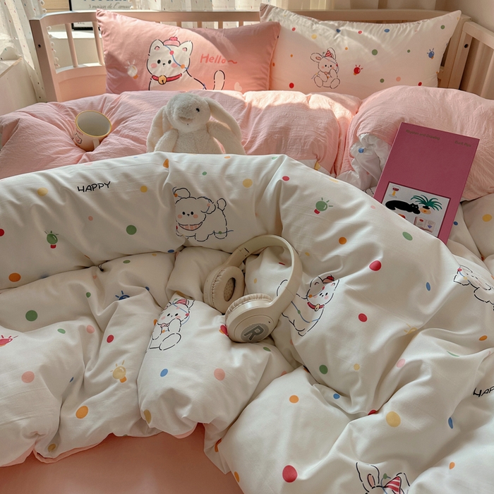 91家纺网 家纺一手货源 找家纺 顾里家纺 2025春夏新款韩系大版云朵棉四件套 波点好友