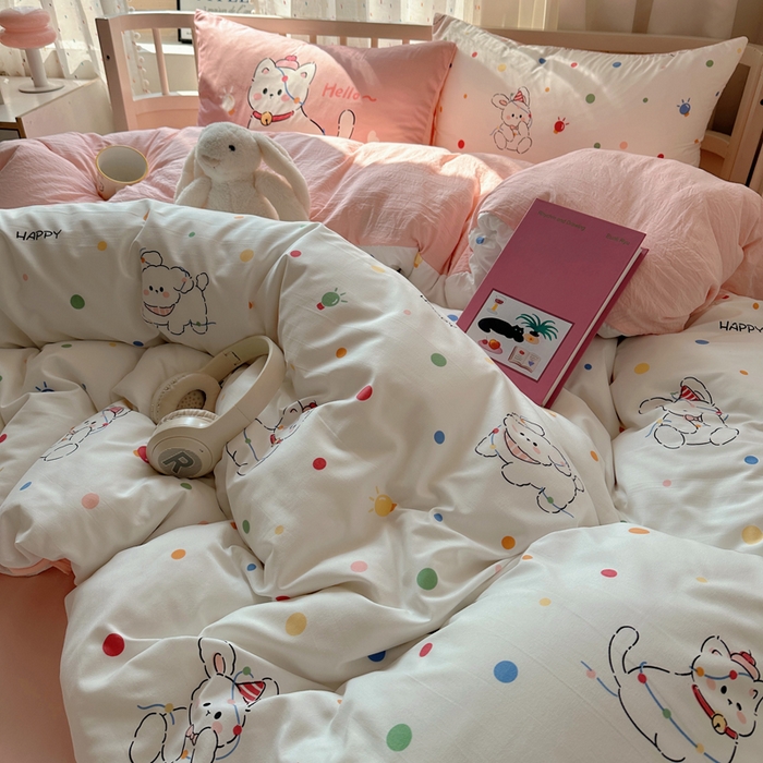 91家纺网 家纺一手货源 找家纺 顾里家纺 2025春夏新款韩系大版云朵棉四件套 波点好友