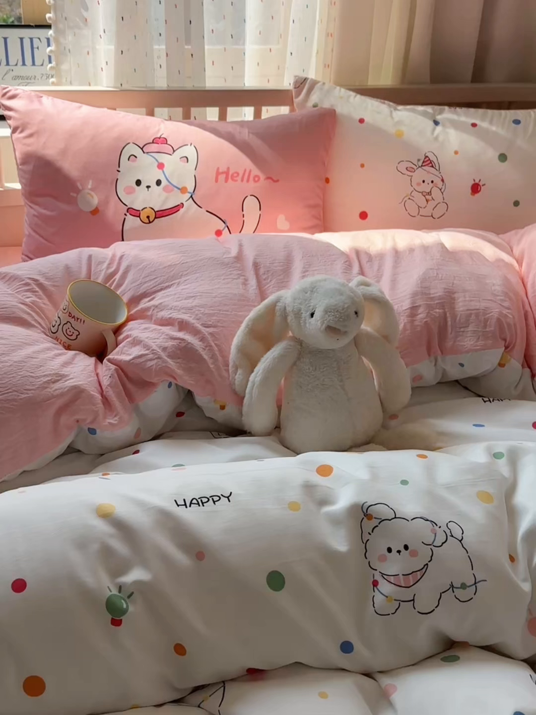 91家纺网 家纺一手货源 找家纺 顾里家纺 2025春夏新款韩系大版云朵棉四件套 波点好友