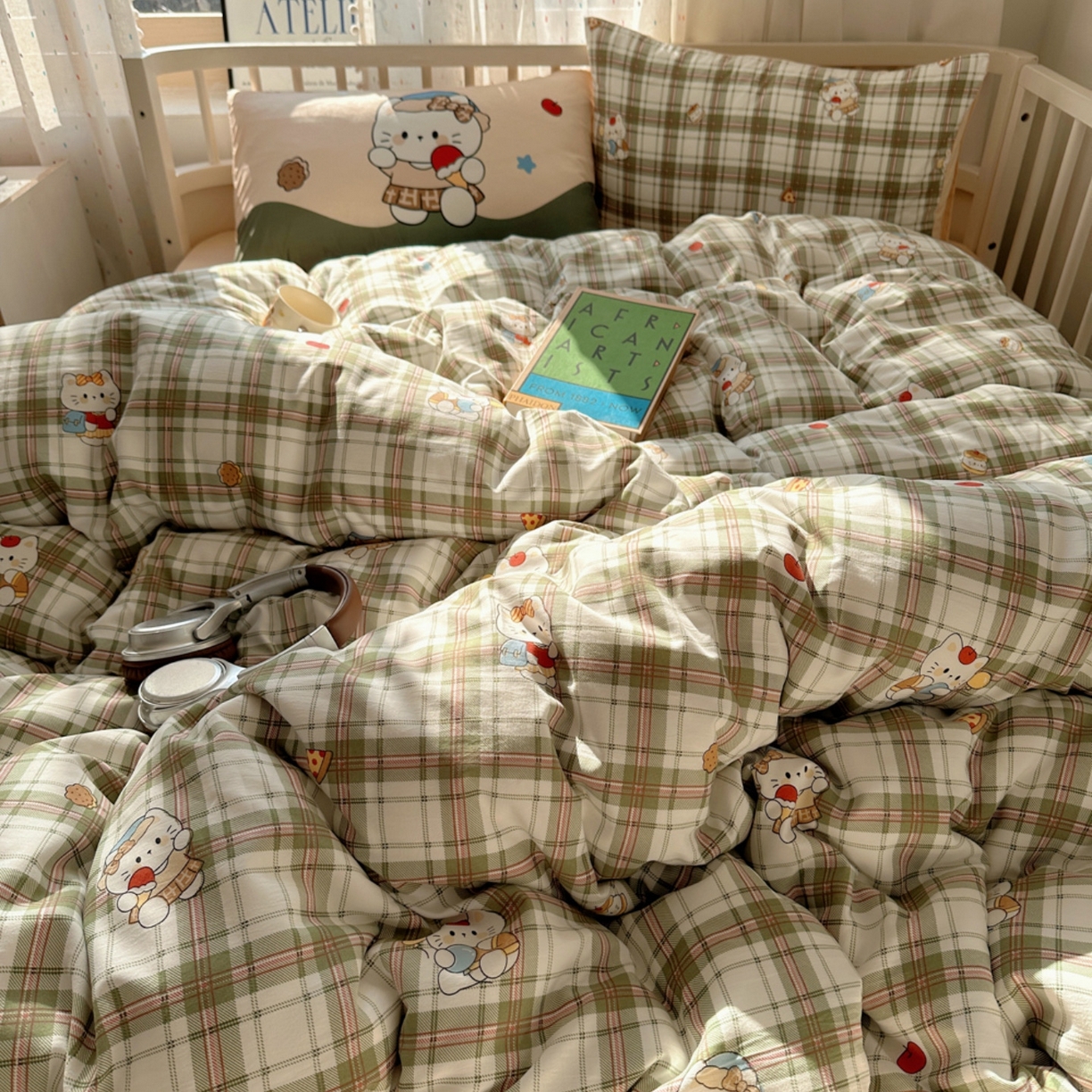 顾里家纺 2025春夏新款韩系大版云朵棉四件套 复古K猫绿