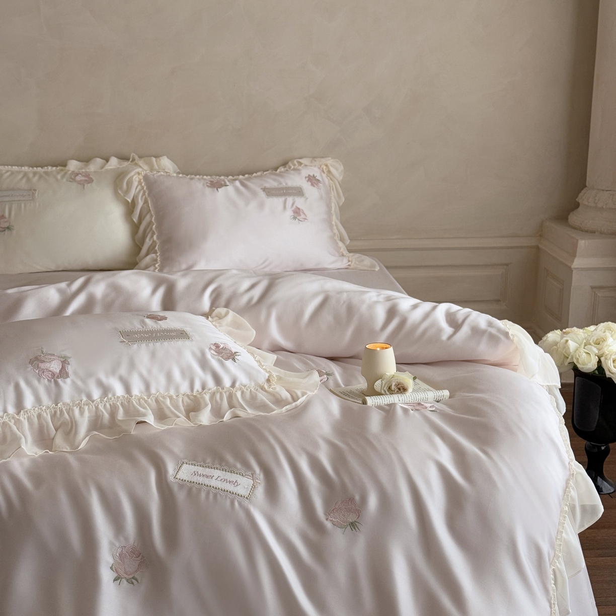 91家纺网 家纺一手货源 找家纺 MIU缪家居 2025春夏新款60支兰精天丝四件套-爱莎 爱莎-浅粉