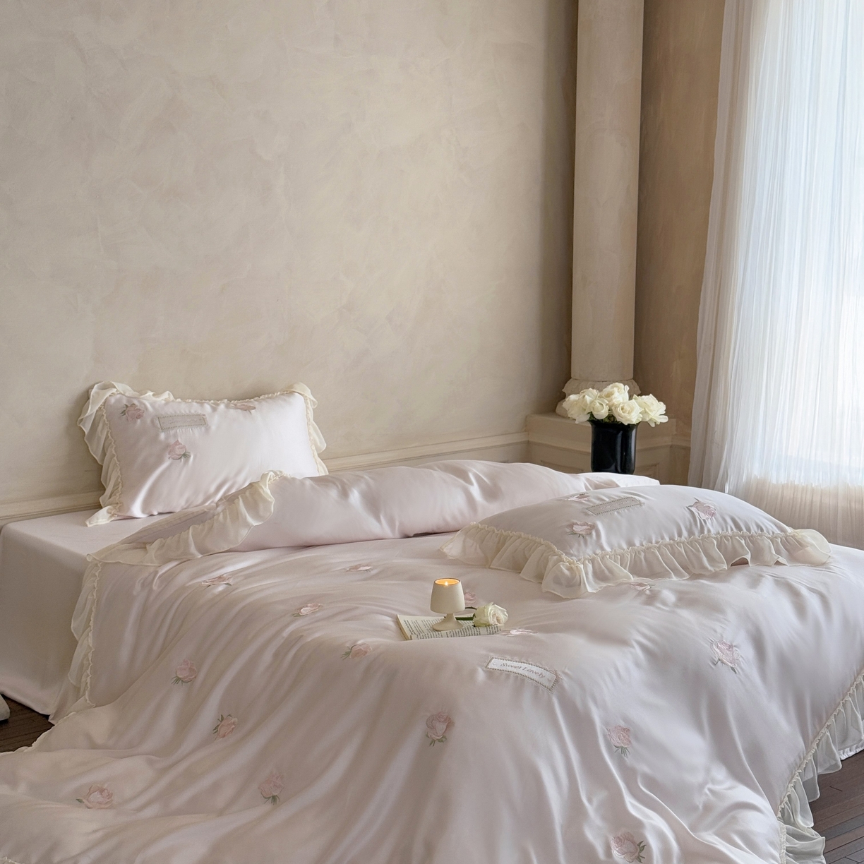 91家纺网 家纺一手货源 找家纺 MIU缪家居 2025春夏新款60支兰精天丝四件套-爱莎 爱莎-浅粉