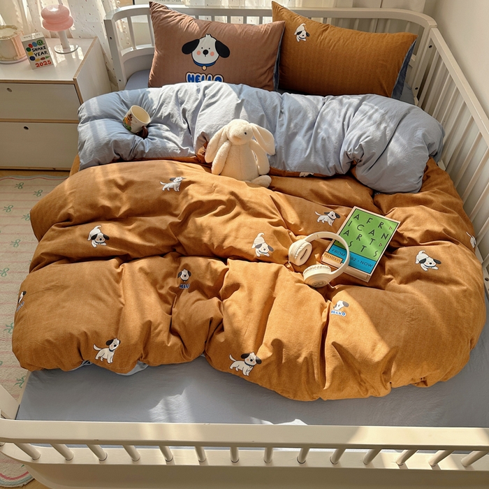 91家纺网 家纺一手货源 找家纺 顾里家纺 2025春夏新款韩系大版云朵棉四件套 帕拉狗