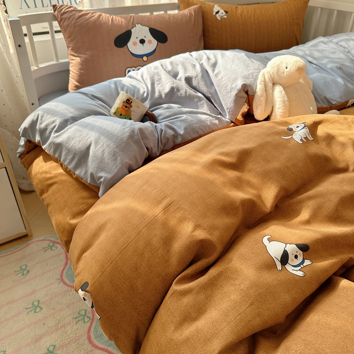 91家纺网 家纺一手货源 找家纺 顾里家纺 2025春夏新款韩系大版云朵棉四件套 帕拉狗