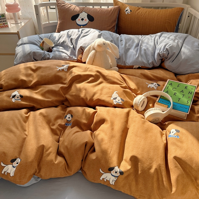 91家纺网 家纺一手货源 找家纺 顾里家纺 2025春夏新款韩系大版云朵棉四件套 帕拉狗