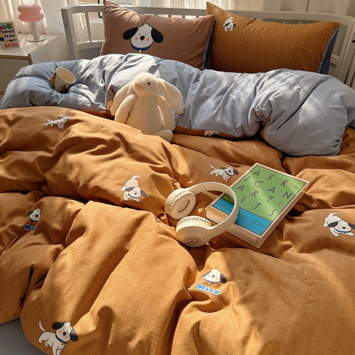 91家纺网 家纺一手货源 找家纺 顾里家纺 2025春夏新款韩系大版云朵棉四件套 帕拉狗