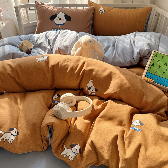 91家纺网 家纺一手货源 找家纺 顾里家纺 2025春夏新款韩系大版云朵棉四件套 帕拉狗