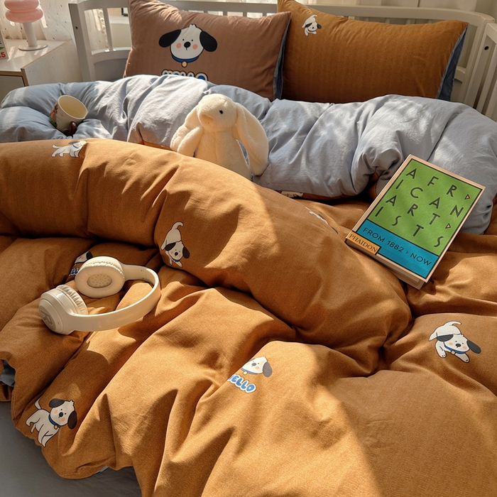 91家纺网 家纺一手货源 找家纺 顾里家纺 2025春夏新款韩系大版云朵棉四件套 帕拉狗