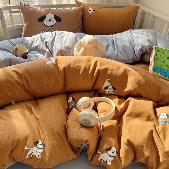 91家纺网 家纺一手货源 找家纺 顾里家纺 2025春夏新款韩系大版云朵棉四件套 帕拉狗