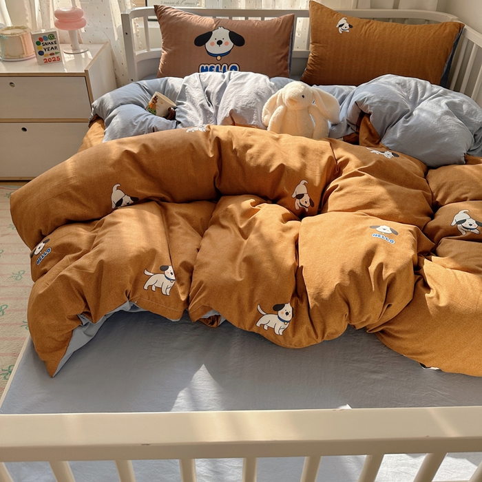 91家纺网 家纺一手货源 找家纺 顾里家纺 2025春夏新款韩系大版云朵棉四件套 帕拉狗