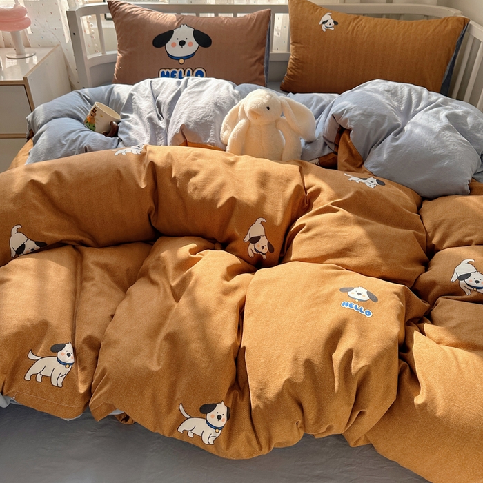 91家纺网 家纺一手货源 找家纺 顾里家纺 2025春夏新款韩系大版云朵棉四件套 帕拉狗