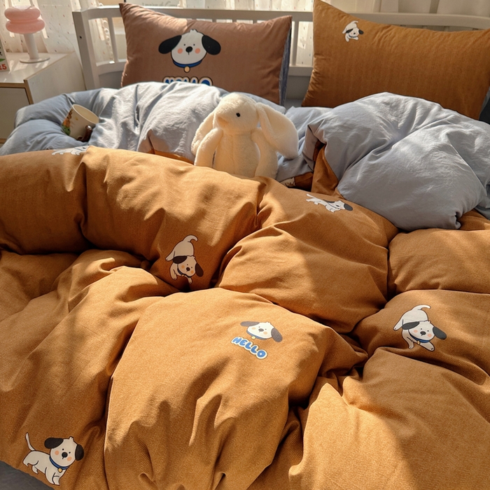 91家纺网 家纺一手货源 找家纺 顾里家纺 2025春夏新款韩系大版云朵棉四件套 帕拉狗