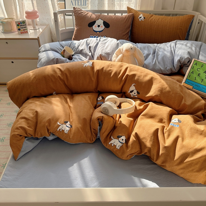 91家纺网 家纺一手货源 找家纺 顾里家纺 2025春夏新款韩系大版云朵棉四件套 帕拉狗