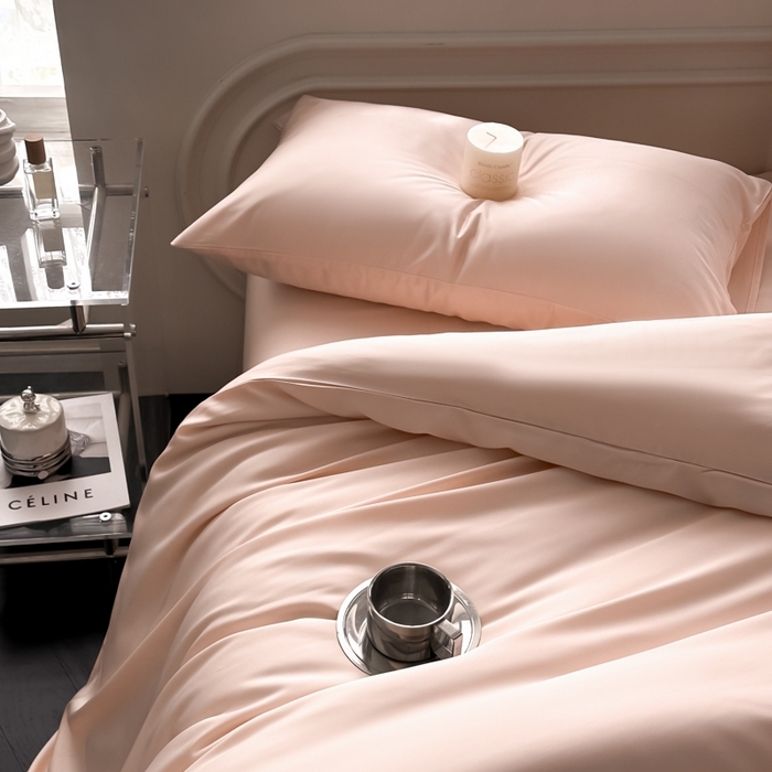 91家纺网 家纺一手货源 找家纺 琪格格纺织 2025春夏新款纯色莱赛尔天丝四件套 莱赛尔-少年裸粉