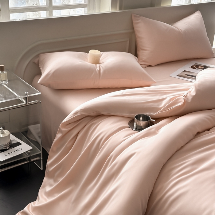 91家纺网 家纺一手货源 找家纺 琪格格纺织 2025春夏新款纯色莱赛尔天丝四件套 莱赛尔-少年裸粉