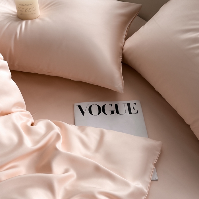 91家纺网 家纺一手货源 找家纺 琪格格纺织 2025春夏新款纯色莱赛尔天丝四件套 莱赛尔-少年裸粉