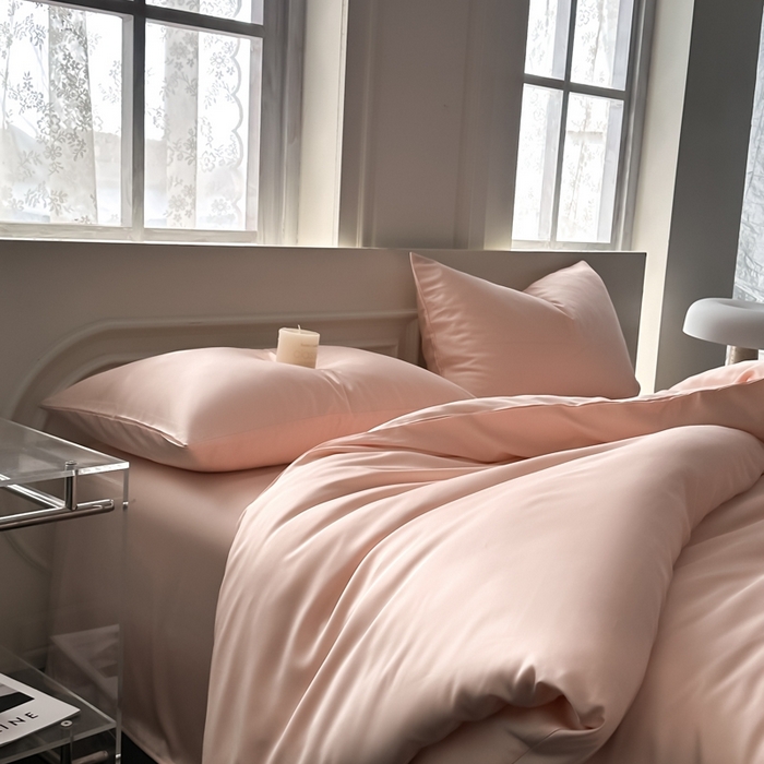 91家纺网 家纺一手货源 找家纺 琪格格纺织 2025春夏新款纯色莱赛尔天丝四件套 莱赛尔-少年裸粉