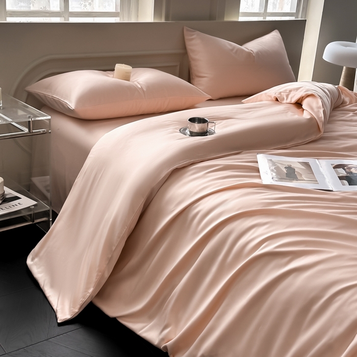 琪格格纺织 2025春夏新款纯色莱赛尔天丝四件套 莱赛尔-少年裸粉