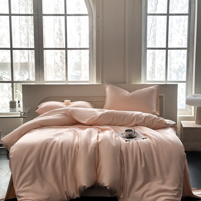 91家纺网 家纺一手货源 找家纺 琪格格纺织 2025春夏新款纯色莱赛尔天丝四件套 莱赛尔-少年裸粉