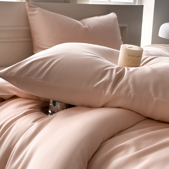 91家纺网 家纺一手货源 找家纺 琪格格纺织 2025春夏新款纯色莱赛尔天丝四件套 莱赛尔-少年裸粉