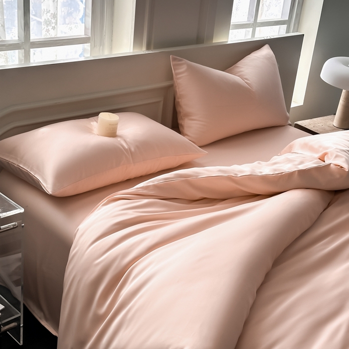 91家纺网 家纺一手货源 找家纺 琪格格纺织 2025春夏新款纯色莱赛尔天丝四件套 莱赛尔-少年裸粉